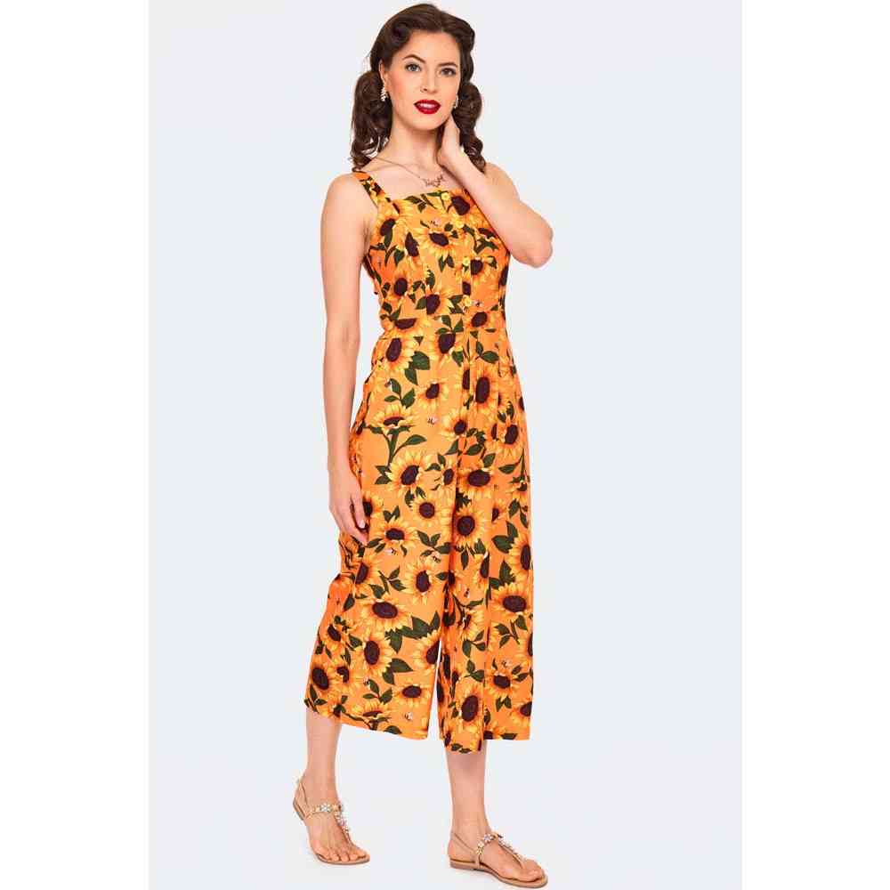 Voodoo Vixen - Printed Sunflower Jumpsuit - Orange